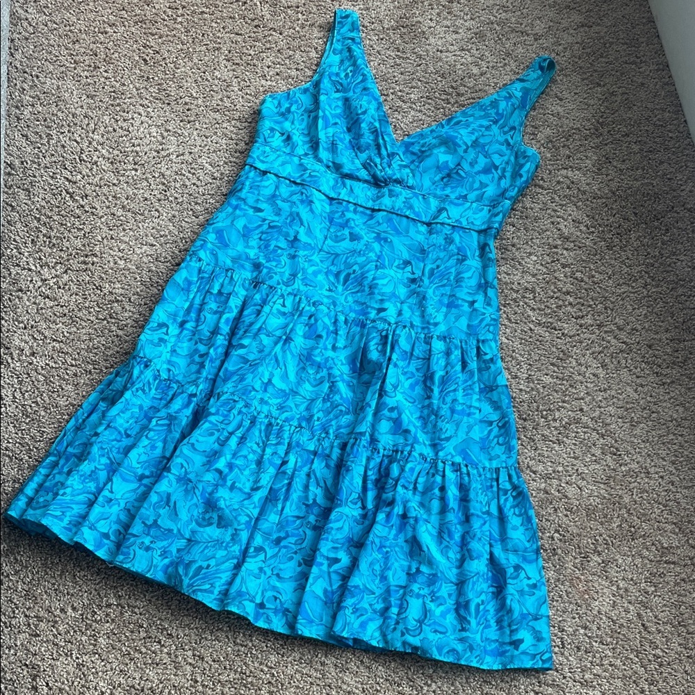 Lauren Ralph Lauren Turquoise Floral Silk Blend SunDress Size 12